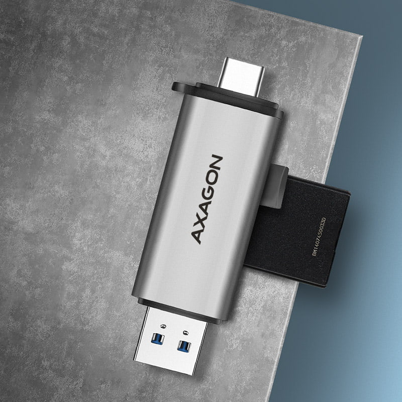 Kártyaolvasó Axagon USB 3.2 Gen1 Type-C + Type-A SD+micro SD Ezüst