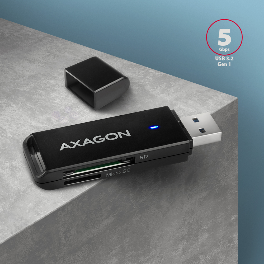 Kártyaolvasó Axagon CRE-S2N, USB-A 3.2 Gen 1, SD, microSD, fekete
