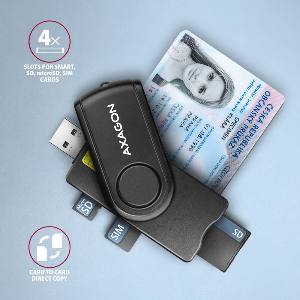 AXAGON CRE-SMP2A 4-Slot Smart Card PocketReader