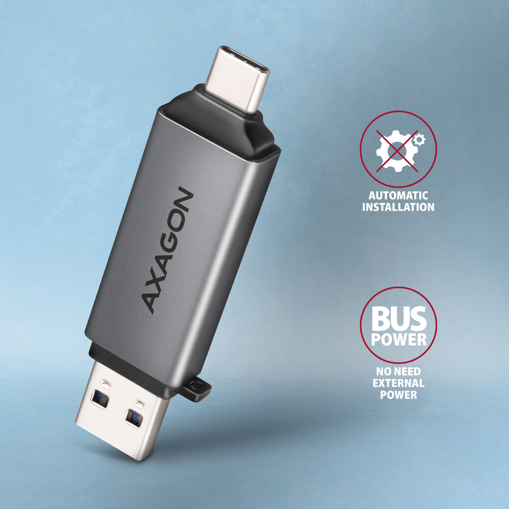 Kártyaolvasó AXAGON CRE-DAC SuperSpeed, USB-C + USB-A