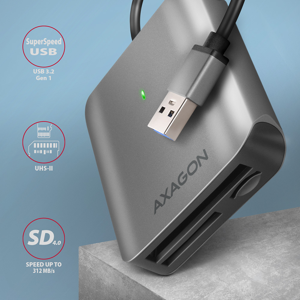 Kártyaolvasó Axagon CRE-S3 SUPERSPEED USB-A UHS-II, CF, SD, microSD