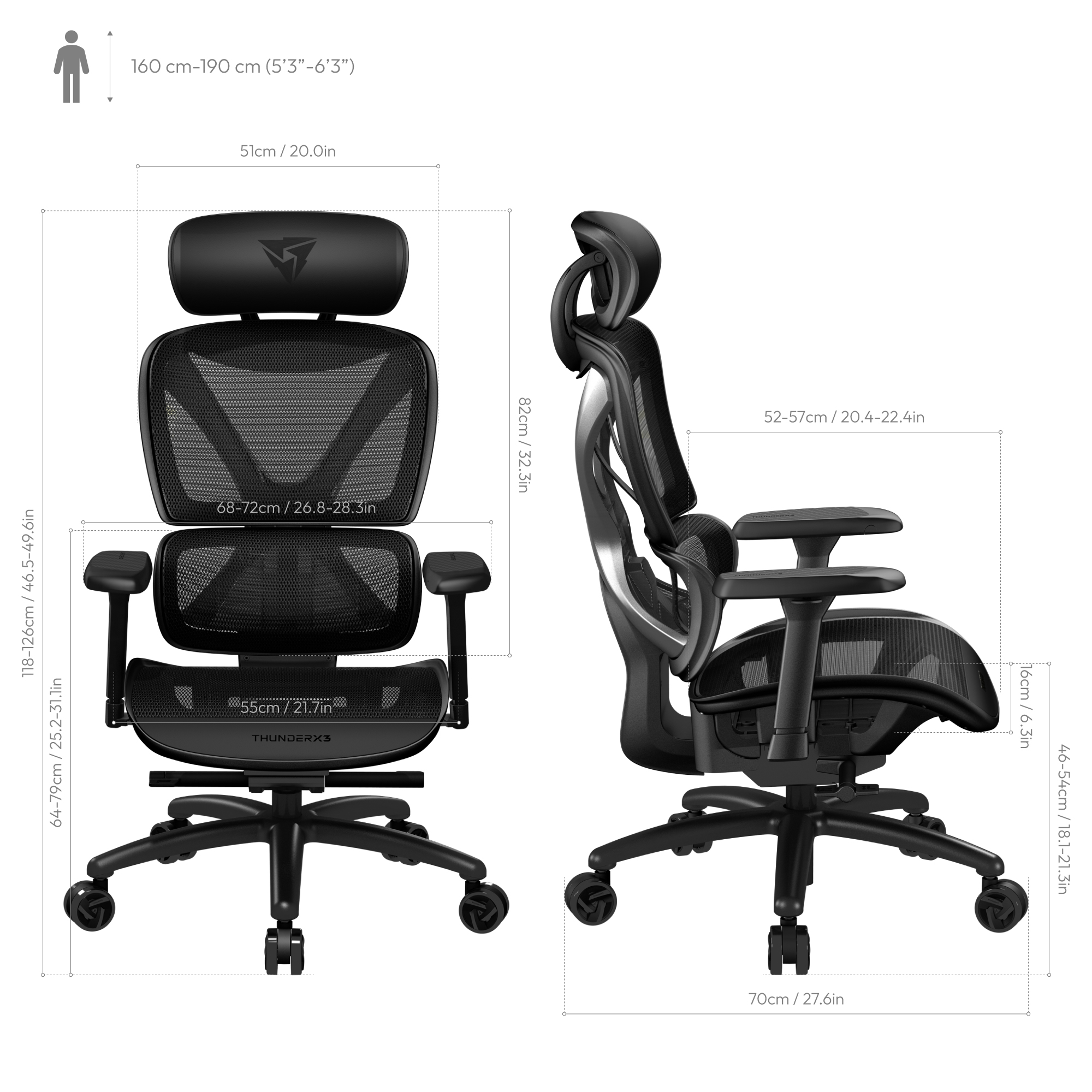 ThunderX3 XTC-Mesh Gaming chair - black
