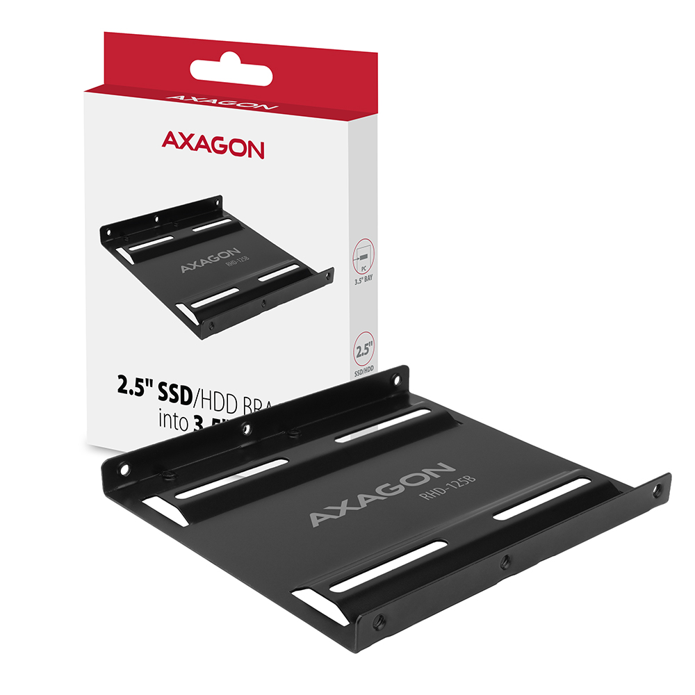 HDD beépítő keret AXAGON RHD-125B 2,5" SSD/HDD konzol 3,5" rekeszbe fekete