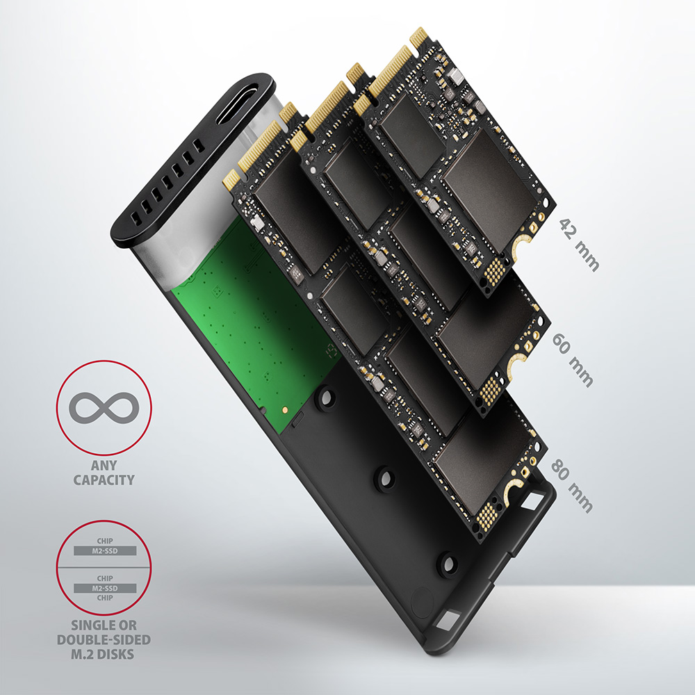 SSD ház Axagon EEM2-SBC superspeed + USB -C M.2 SATA SSD Fekete
