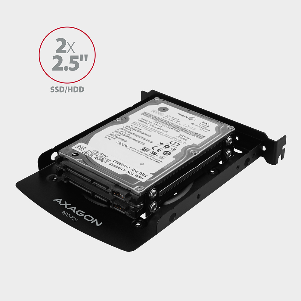 HDD beépítő keret AXAGON RHD-P25 2x2,5" SSD/HDD konzol a 3,5"-es rekeszbe vagy PCI foglalatba fek