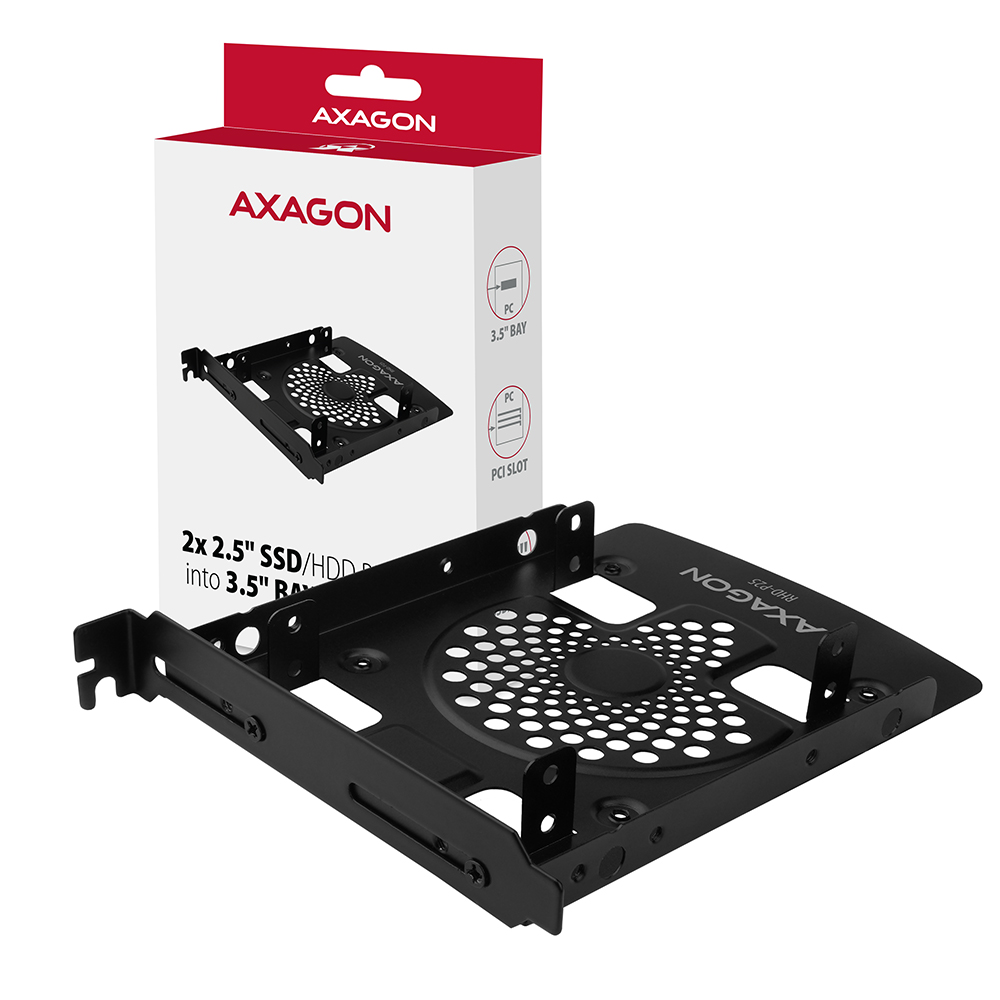 HDD beépítő keret AXAGON RHD-P25 2x2,5" SSD/HDD konzol a 3,5"-es rekeszbe vagy PCI foglalatba fek