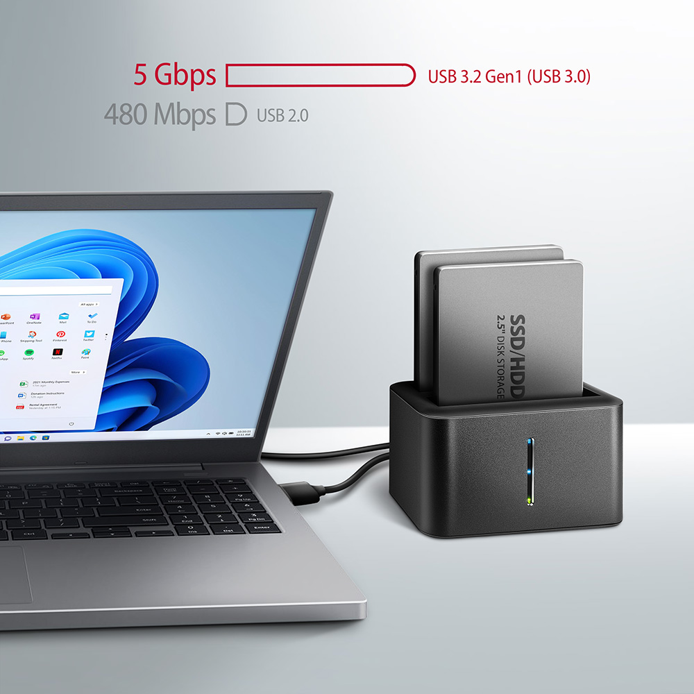 HDD Dokkoló Axagon ADSA-D25 SATA 2.5 CLONE DUAL SSD Dock Station - USB 3.2 Gen 1, Fekete