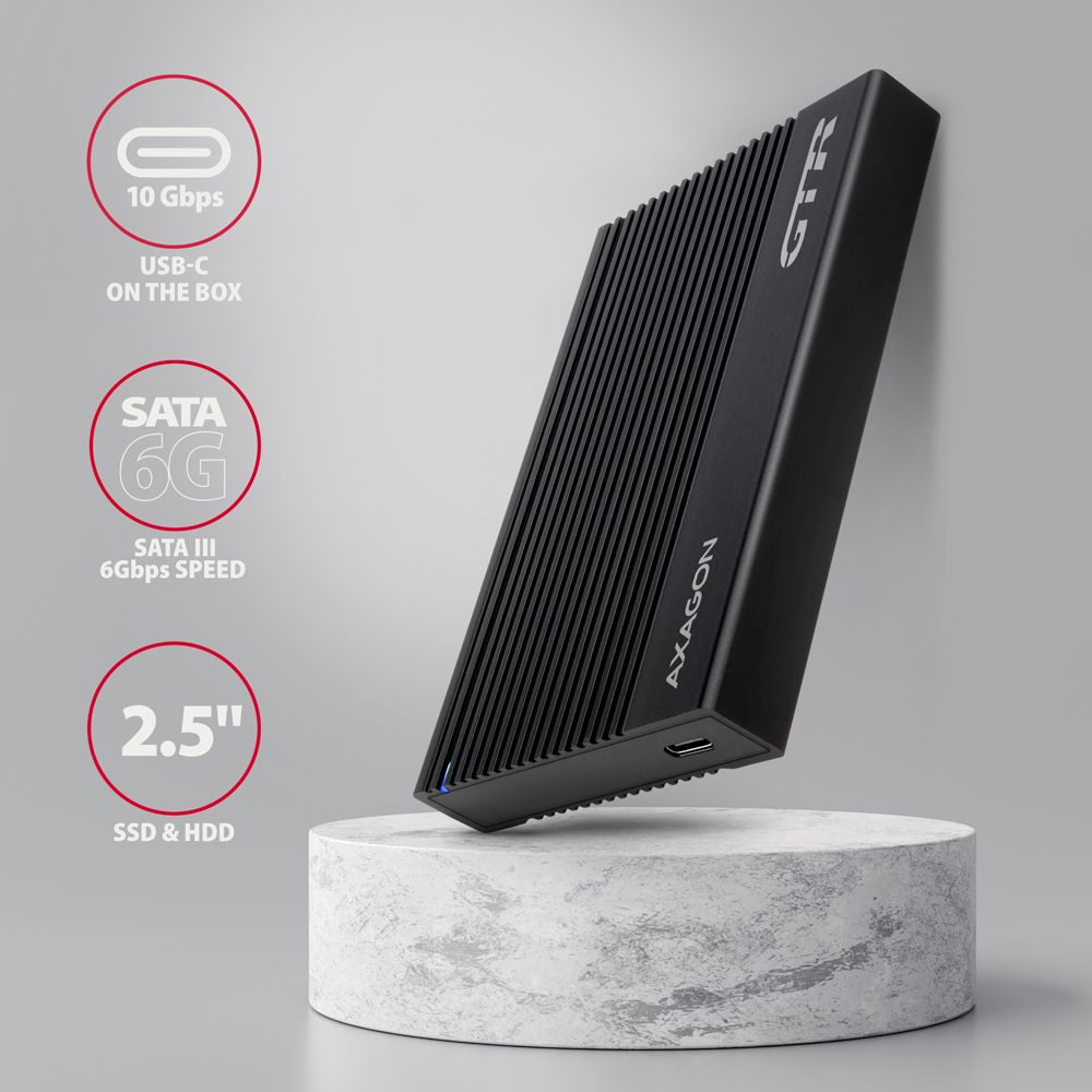 HDD Enclosure Axagon EE25-GTR USB-C 10 Gbps RIBBED Box