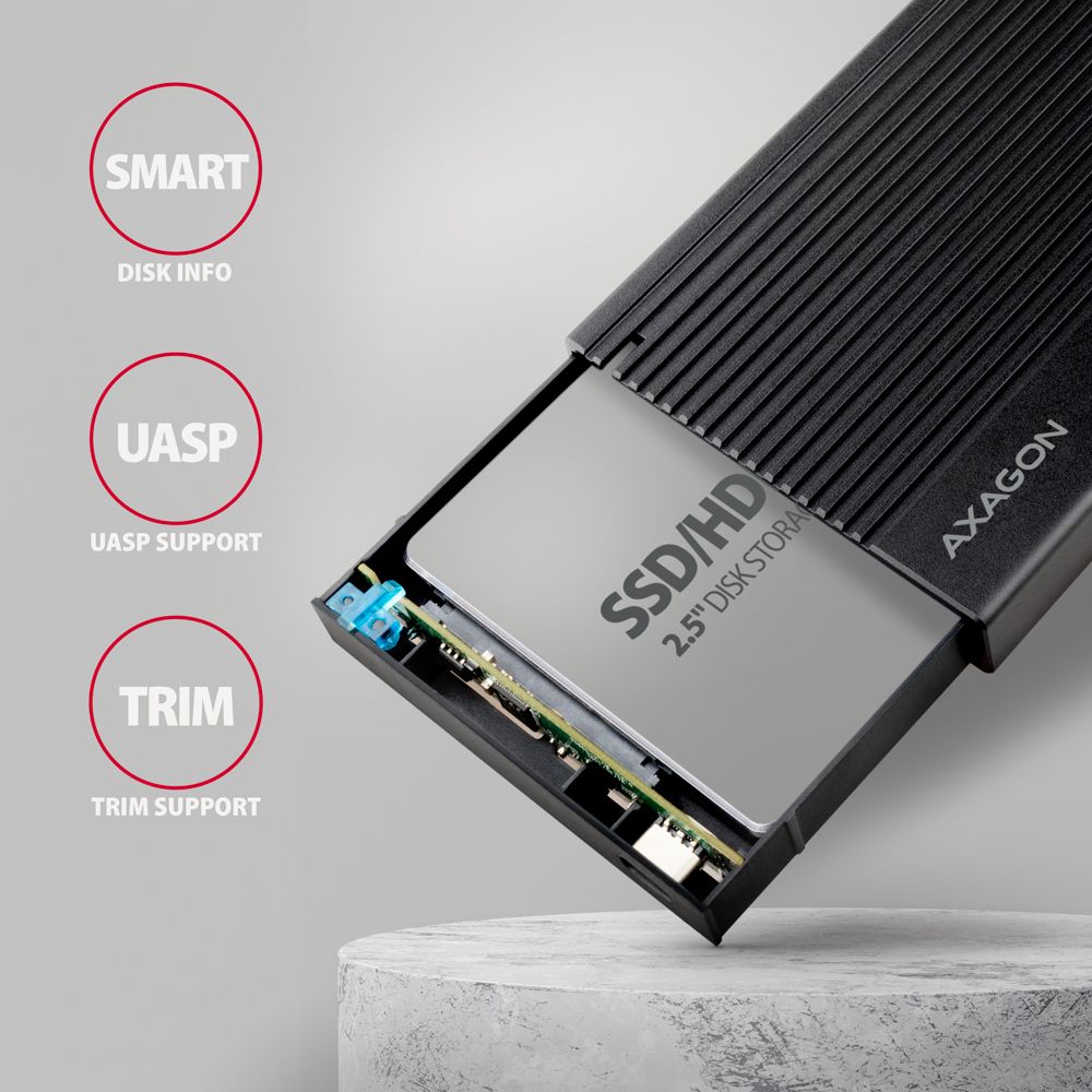 HDD Enclosure Axagon EE25-GTR USB-C 10 Gbps RIBBED Box