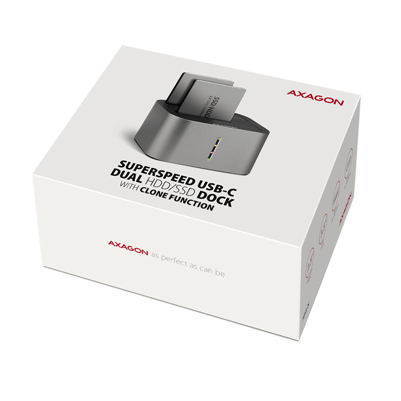 Axagon Dual USB-C 5Gbps docking station for up to two 2.5"/3.5" SATA HDD/SSD.