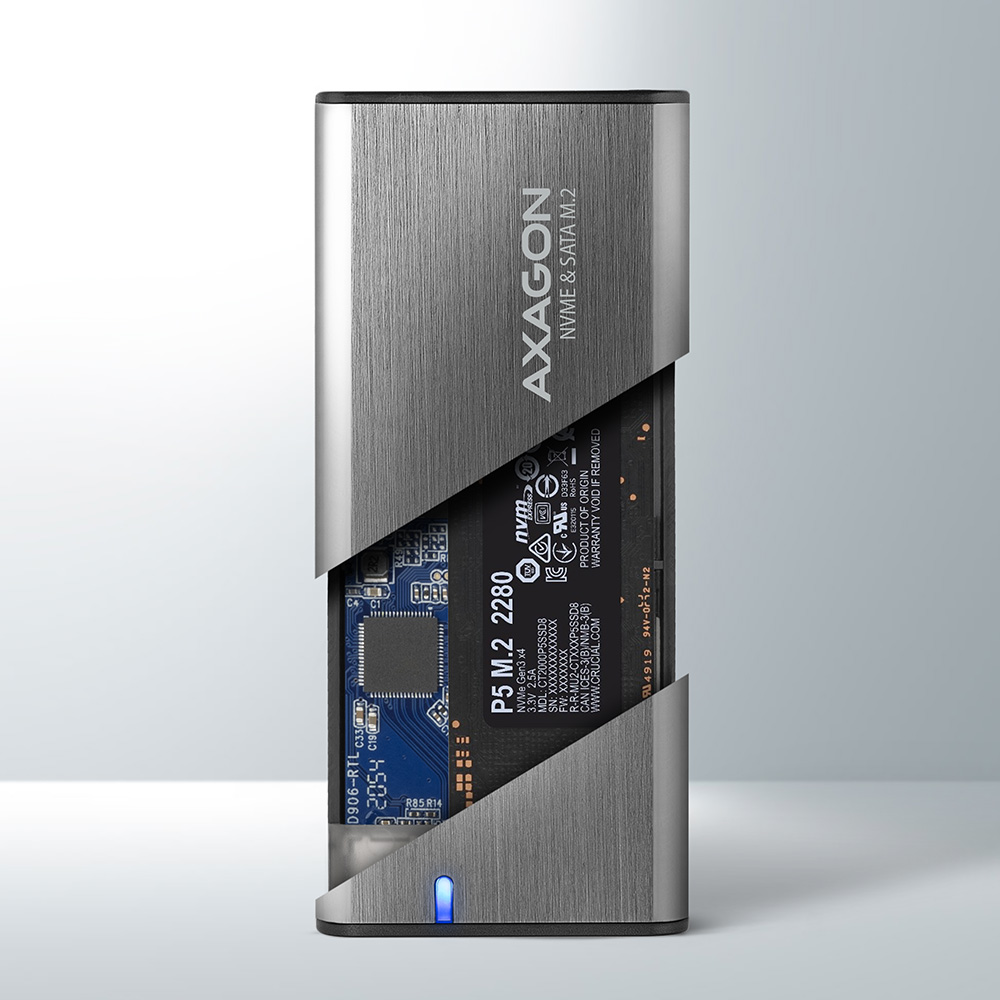 HDD ház Axagon EEM2-SG2 SUPERSPEED+ USB-C - M.2 NVME & SATA SSD, ezüst