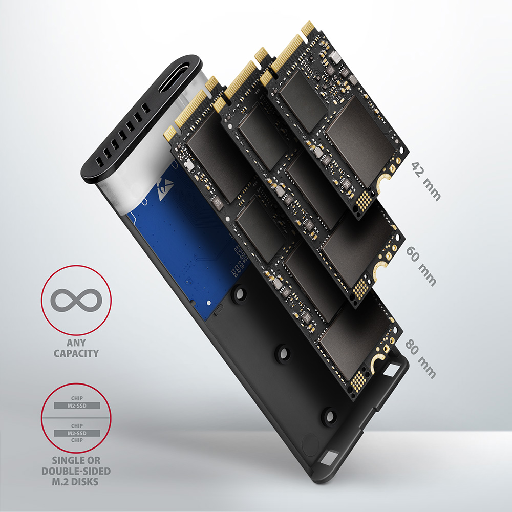 AXAGON EEM2-SG2 RAW BOX external caser M.2 SSDs USB-C 3.2 Gen 2 - silver