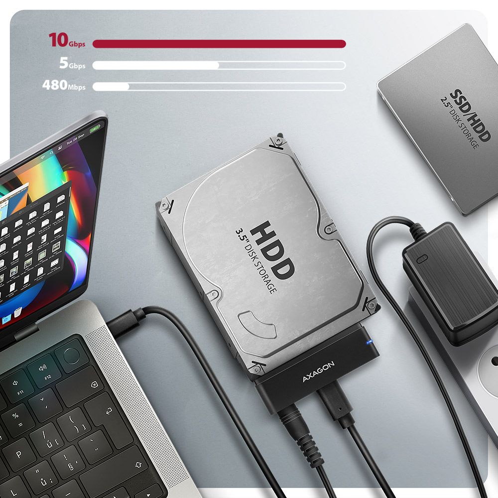 Axagon ADSA-FPX USB-C 10 Gbps FAST PORT X Adapter for 2.5" / 3.5" SSD/HDD