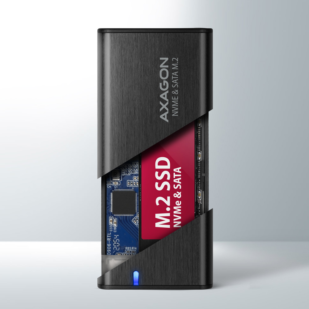 HDD ház Axagon EEM2-SB2 SUPERSPEED+ USB-C - M.2 NVME & SATA SSD, fekete
