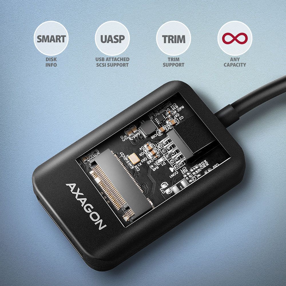 Axagon ADM2-CM USB-C 10 Gbps – M.2 NVMe & SATA SSD Adapter