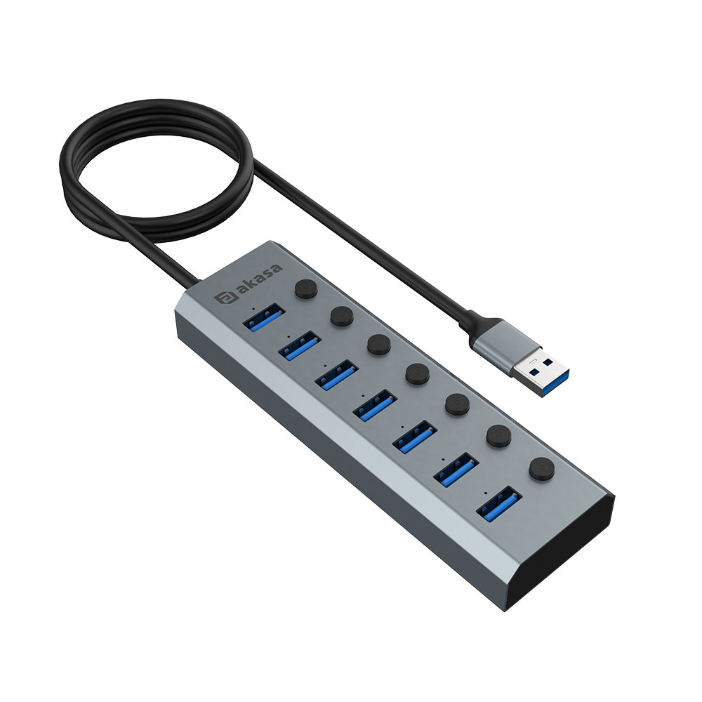 HUB USB Akasa Connect 7 IPS 7portos, kapcsolós