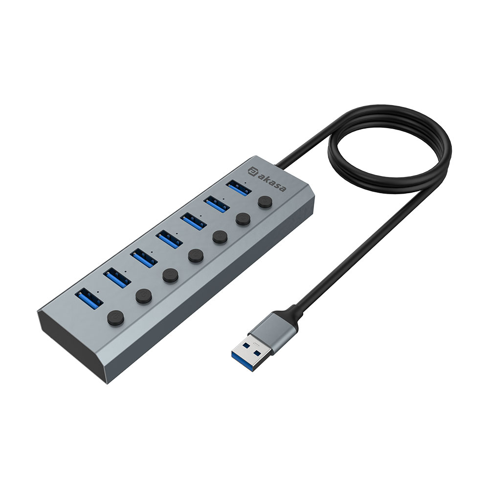 HUB USB Akasa Connect 7 IPS 7portos, kapcsolós