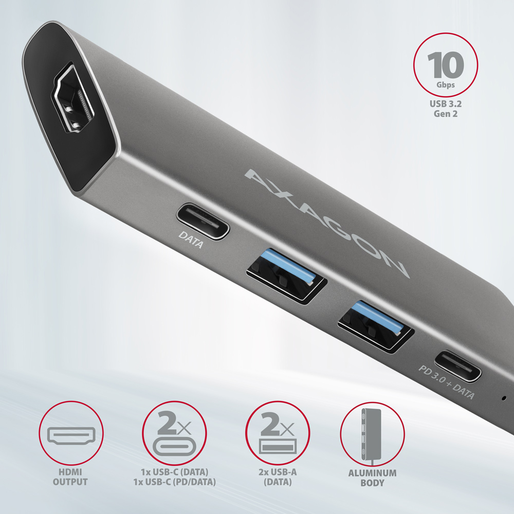 HUB Axagon HMC-5G21 USB-C 10Gbps SPEEDSTER 5in1 Hub