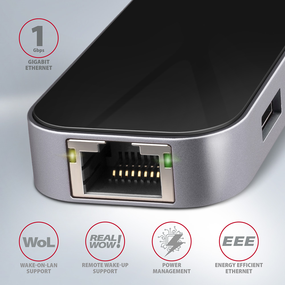 AXAGON HMC-6M2 Multiport-Hub, USB 3.0, M.2-SATA, HDMI, Gbit-LAN, 2x USB-A, 1x USB-C