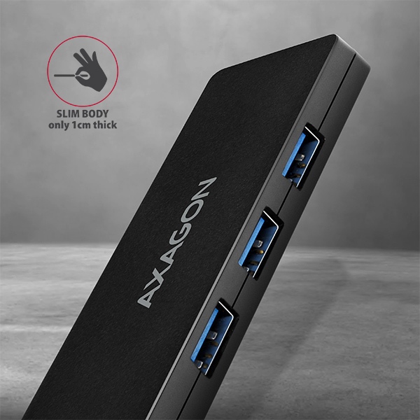 HUB AXAGON HUE-G1A Superspeed USB-A Slim Hub, 4x USB 3.0 - 15cm, fekete