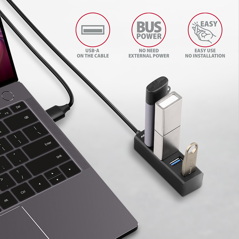 HUB AXAGON HUE-M1AL Mini USB-A-Hub,4x USB-A 3.2 Gen 1, silber - 1,2m