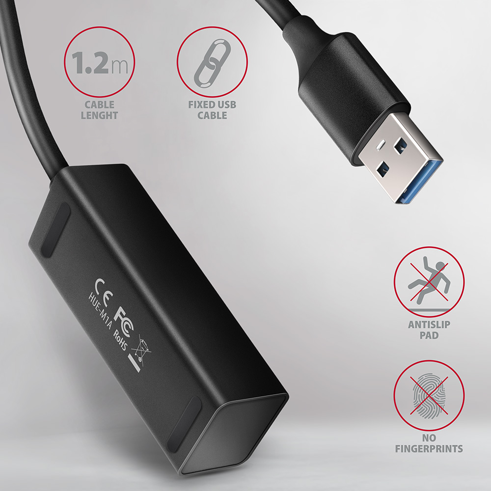 HUB AXAGON HUE-M1AL Mini USB-A-Hub,4x USB-A 3.2 Gen 1, silber - 1,2m