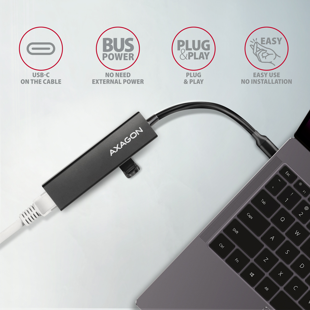 AXAGON HMC-GL3A USB-C-Hub, 3x USB-A, Gbit-LAN, black