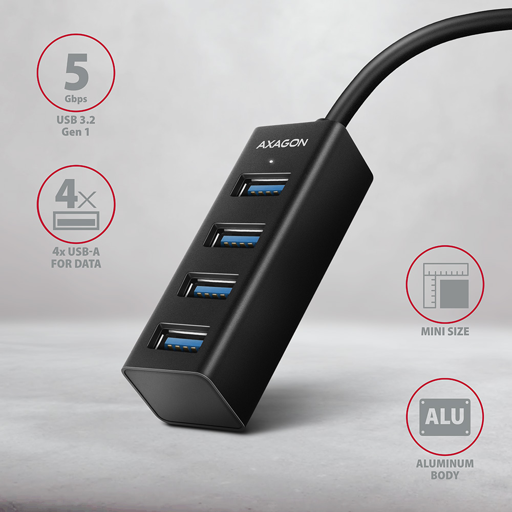 AXAGON HUE-M1C USB3.2 Type-C Hub 4-port metal black