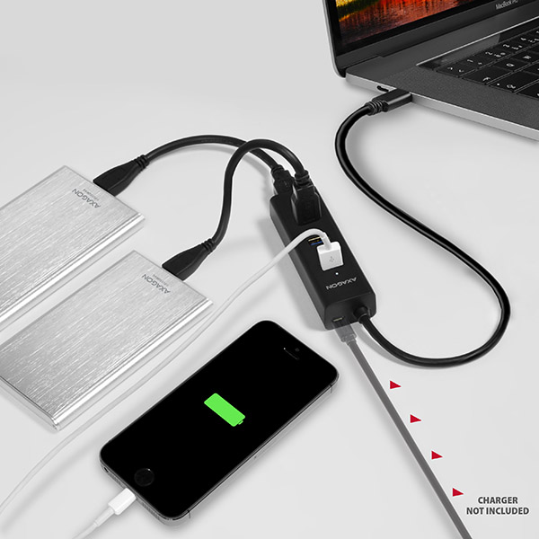 HUB AXAGON HUE-S2C USB-C 3.1 töltőhub fekete