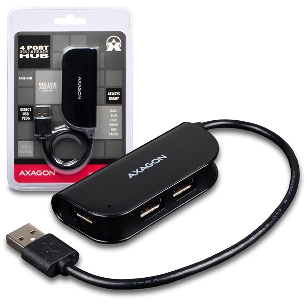 AXAGON HUE-X4B USB-A-Hub, 4x USB 2.0 - 20 cm, black