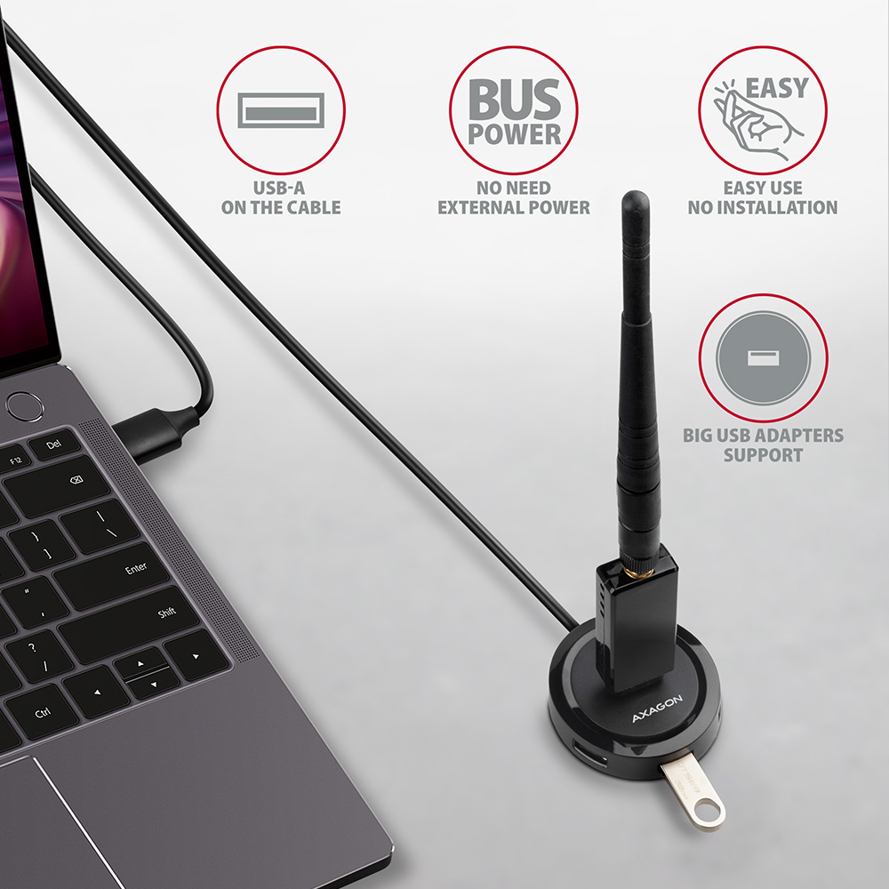 HUB AXAGON HUE-P1AL SuperSpeed, USB-A kerek HUB Fekete