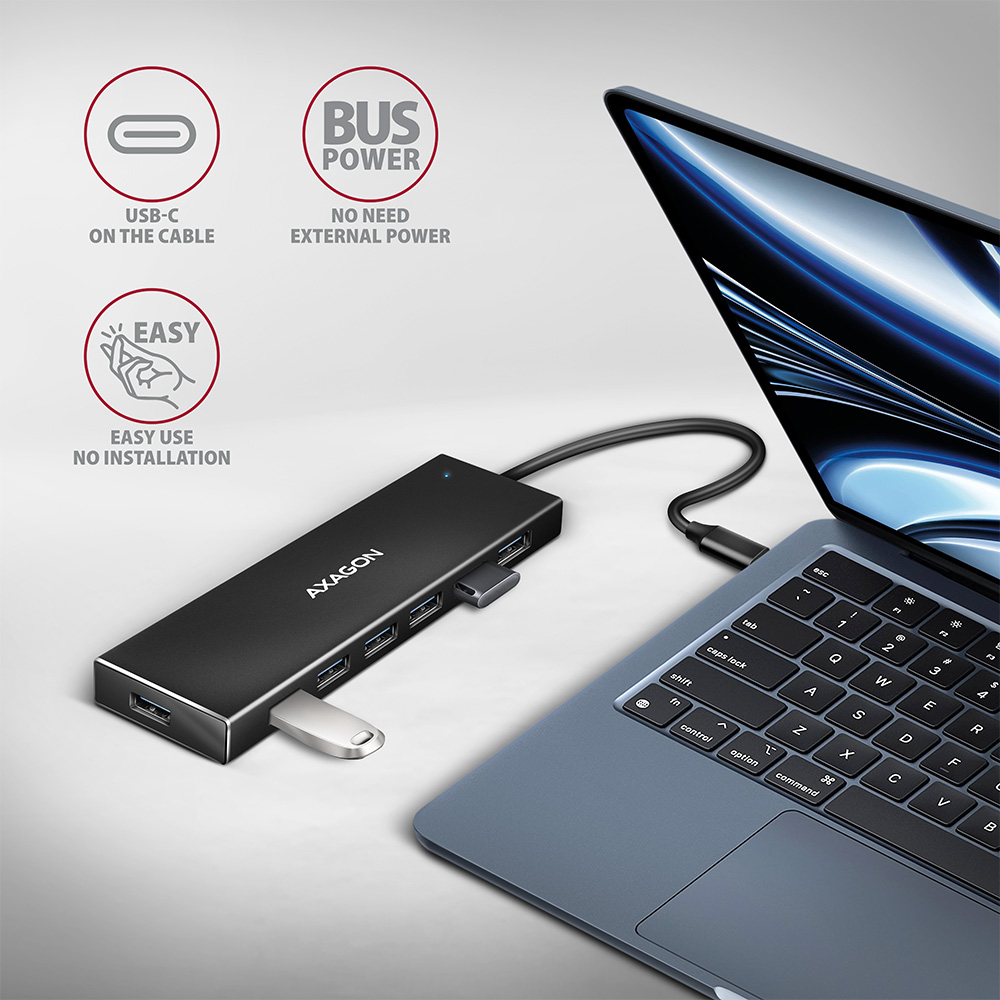 HUB AXAGON HUE-F7C SuperSpeed USB-C Charging Hub, Fekete