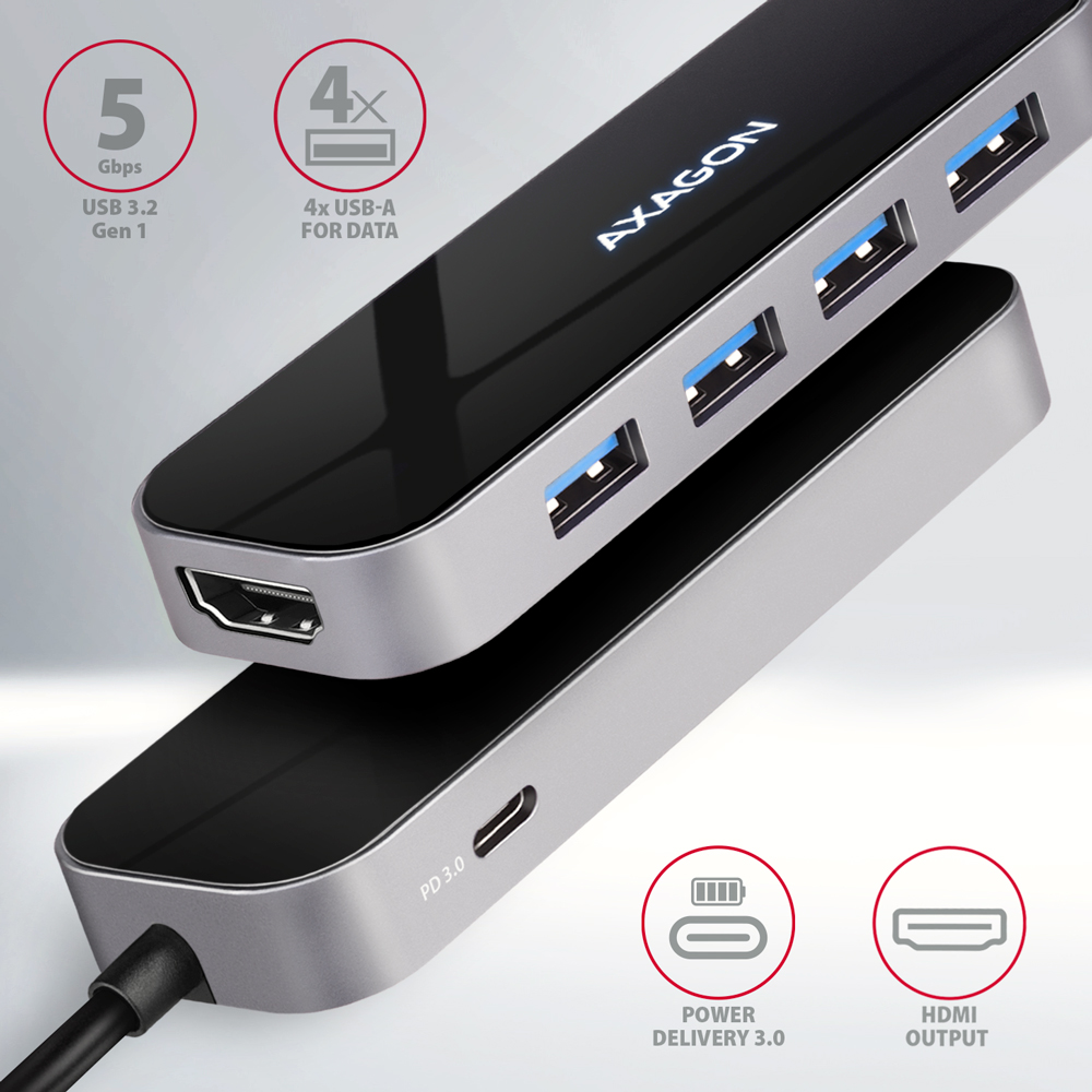 AXAGON HMC-6H4A SuperSpeed USB-C COMBO 6in1 hub Black/Grey