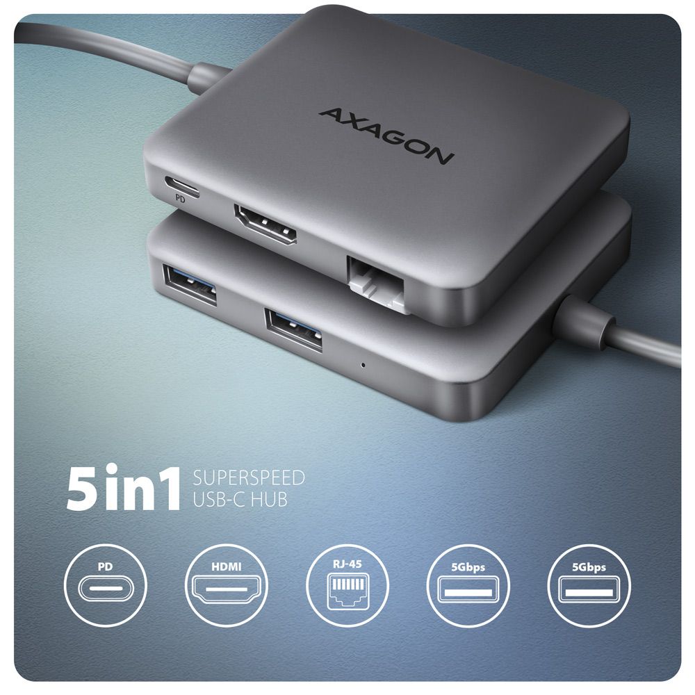 AXAGON HMC-5HL USB-C 5 Gbps SuperSpeed 5-in-1 Hub