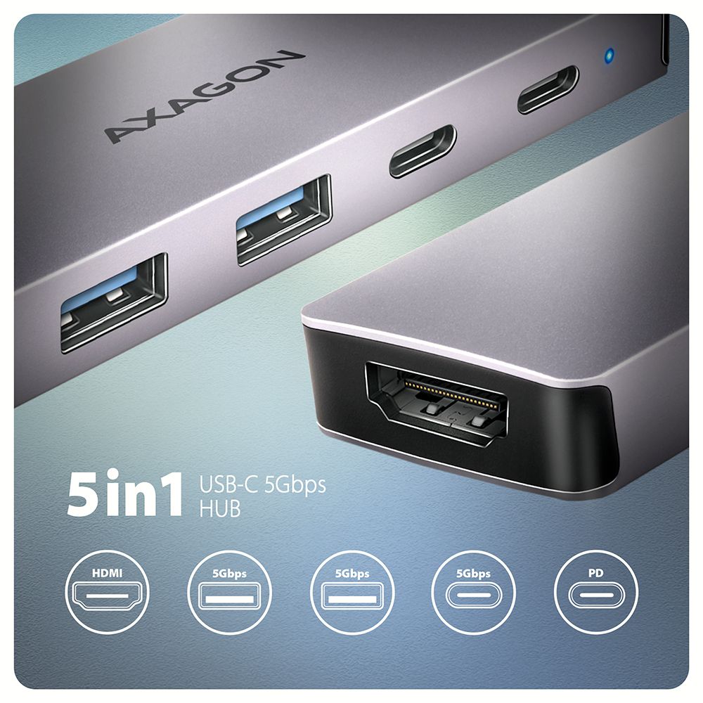 AXAGON HMC-5H60 USB-C 5 Gbps 5-in-1 Hub
