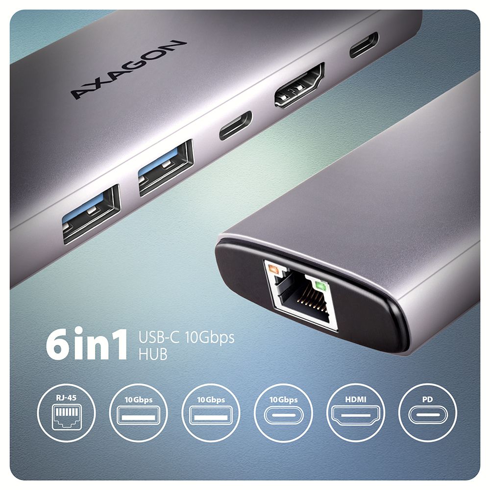 AXAGON HMC-6G2L USB-C 10 Gbps 6-in-1 Hub
