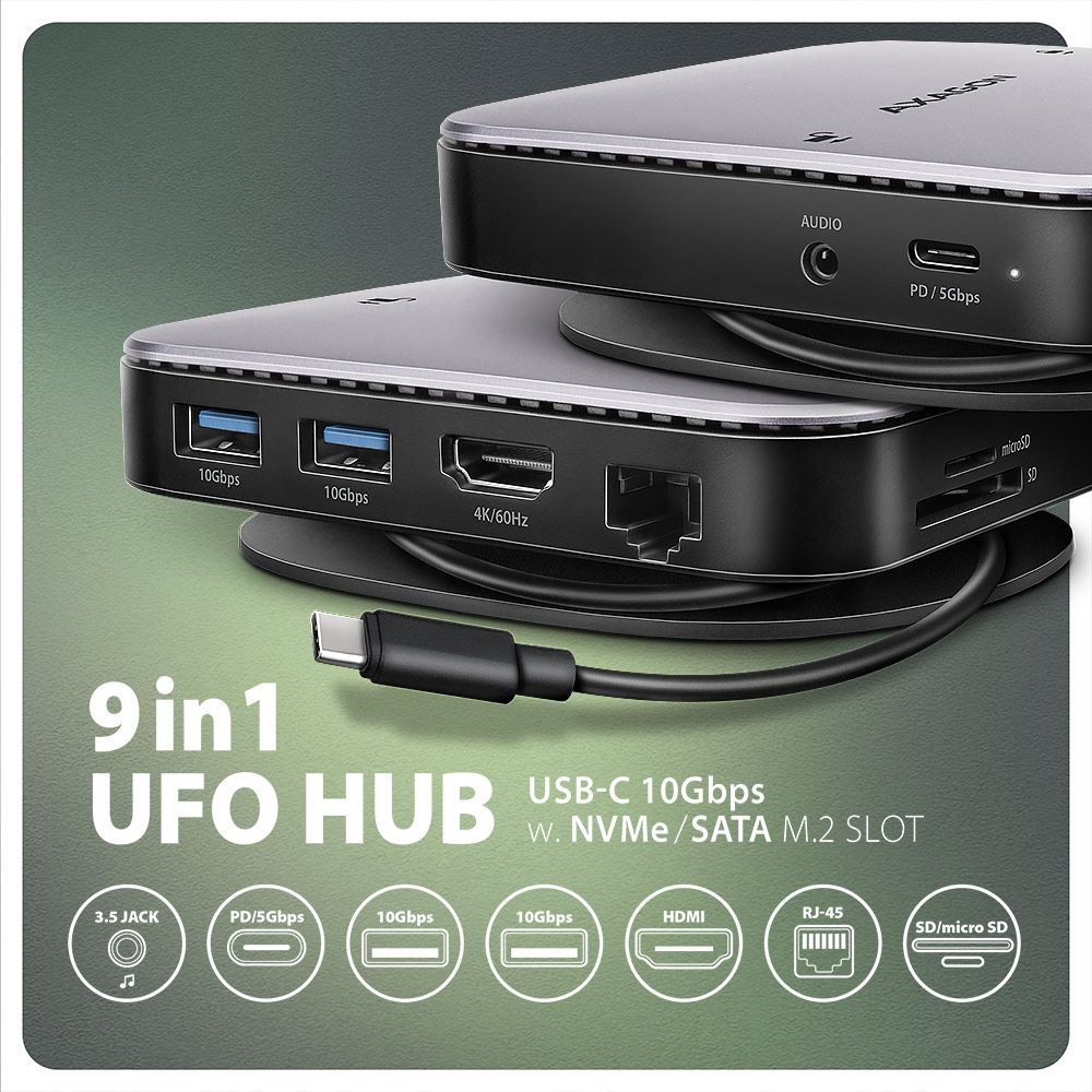 AXAGON HMC-UFO USB-C 10 Gbps UFO 9-in-1 Hub