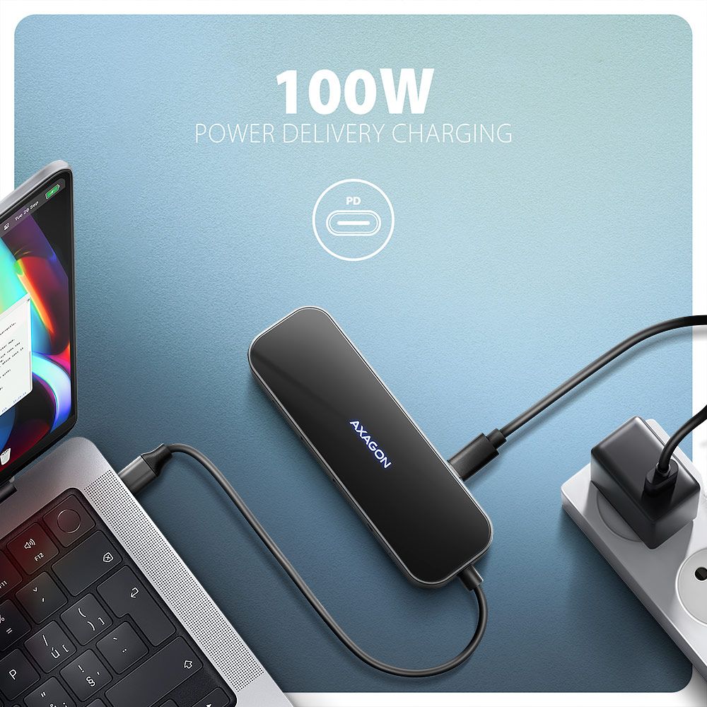 AXAGON HMC-6GLN USB-C 5 Gbps GLASS 6-in-1 Hub