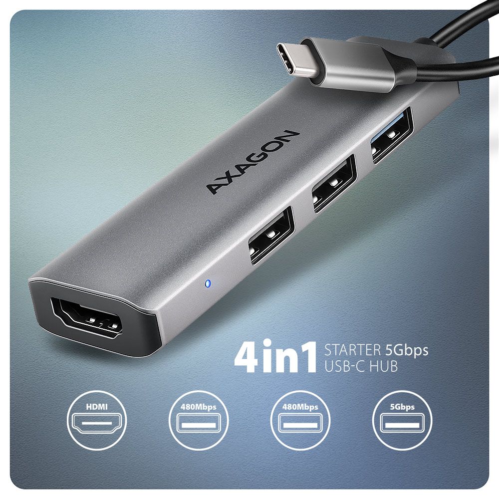 AXAGON HMC-H3A USB-C 5 Gbps STARTER 4-in-1 Hub