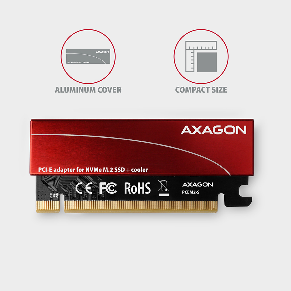 AXAGON PCEM2-S PCIe-3.0-x16-Adapter, 1x M.2-NVMe-SSD, bis 2280 - passive heatsink