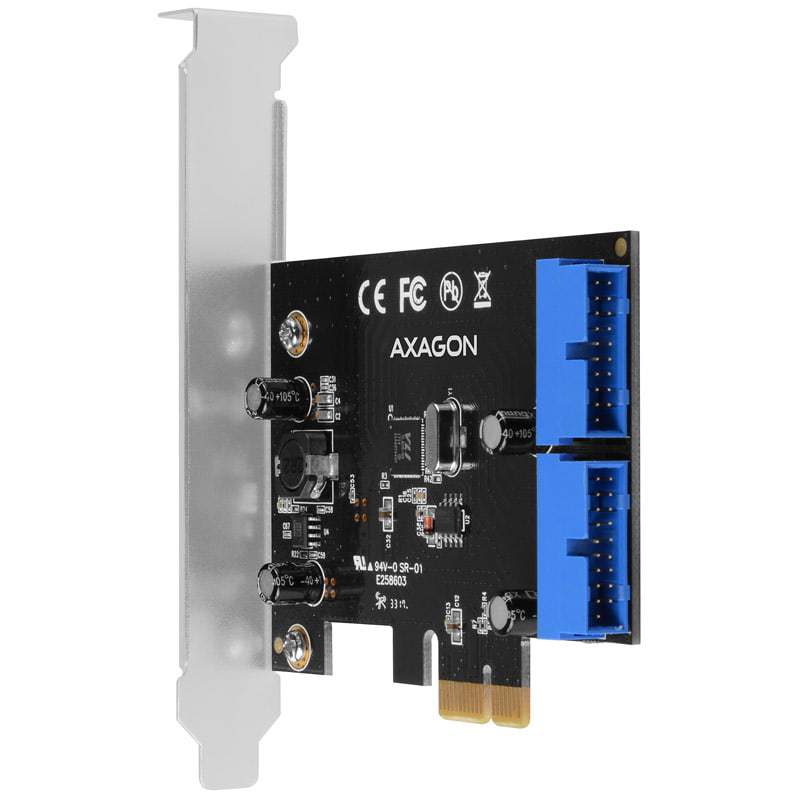 AXAGON PCEU-034VL PCIe card - 2x 19-pin internal USB 3.2 Gen 1 port, 5 Gbps, SP & LP