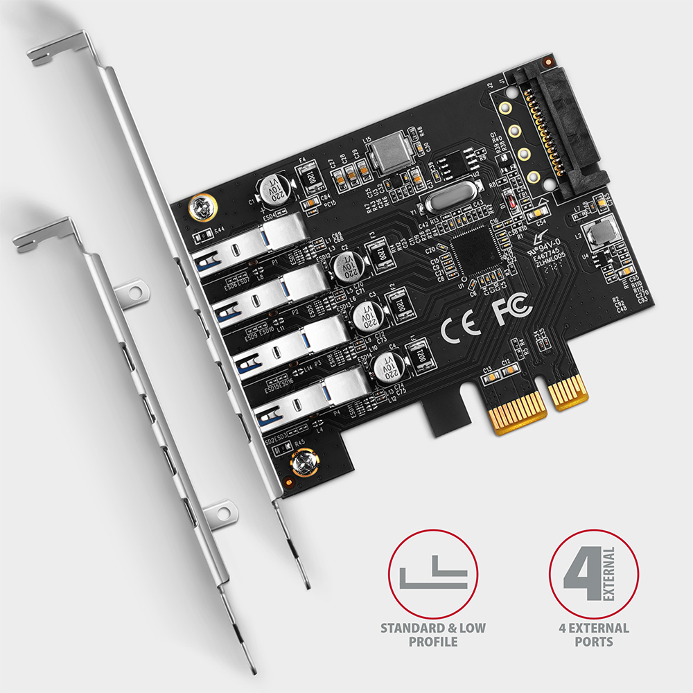 I/O bővítőkártya Axagon PCEU-43RS PCIE CONTROLLER 4x USB 3.2 gen1, UASP, LP.