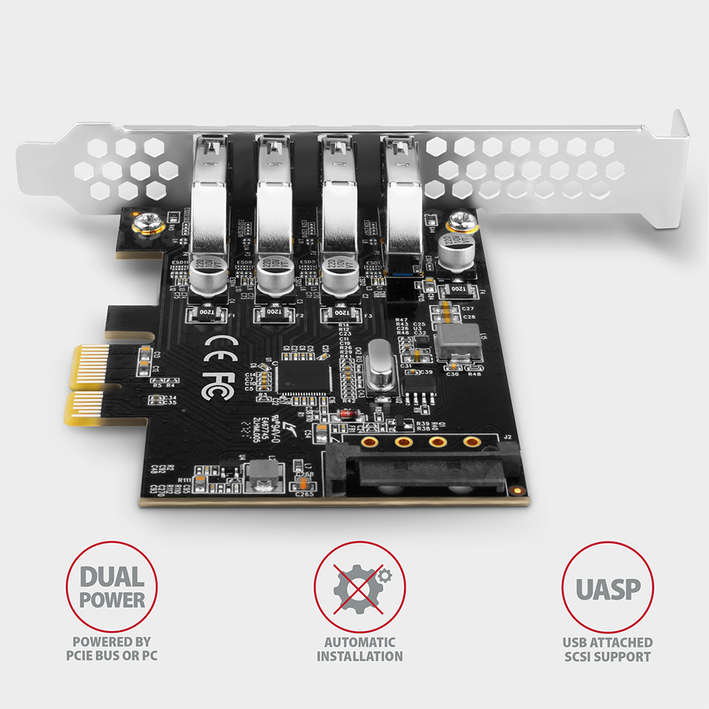 AXAGON PCEU-43RS PCIe Adapter 4x USB3.0 UASP VIA, 15-pin SATA Str