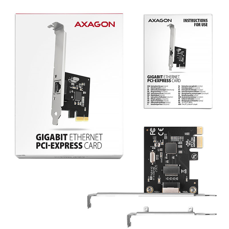 I/O bővítőkártya Axagon PCEE-GRL PCI-Express Gigabit Ethernet Realtek 8111L + LP