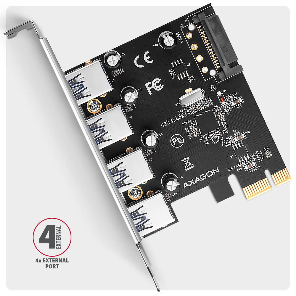 AXAGON PCEU-430RS PCIe Controller 4x ext. USB-A 5Gbps port