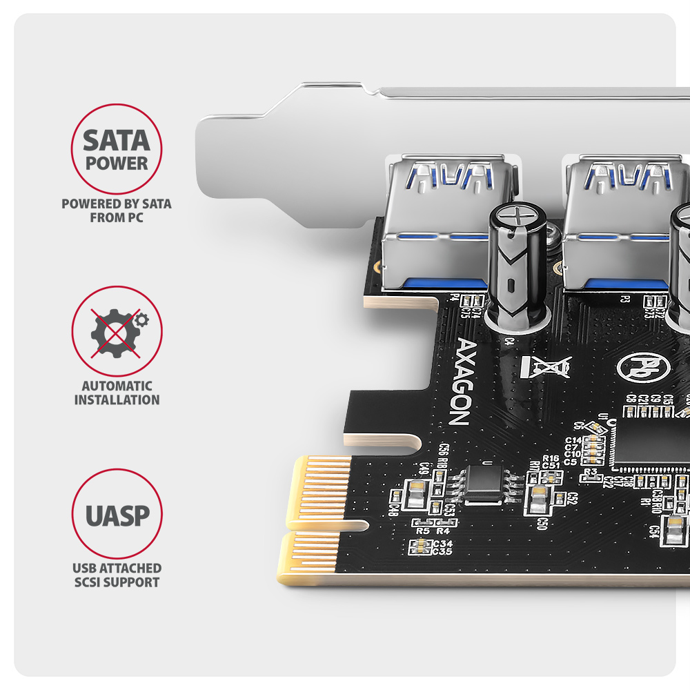 AXAGON PCEU-430RS PCIe Controller 4x ext. USB-A 5Gbps port