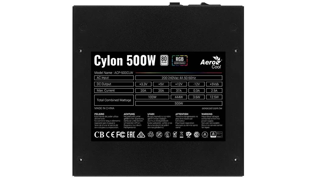 Tápegység Aerocool Cylon ARGB 500W 12cm ATX BOX 80+