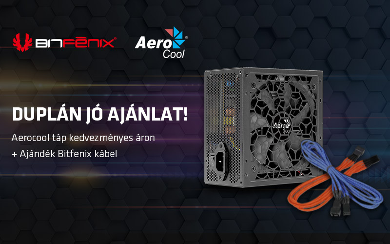 Tápegység Aerocool AERO Bronze 600W 12cm ATX BOX 80+ Bronz + Ajándék kábel