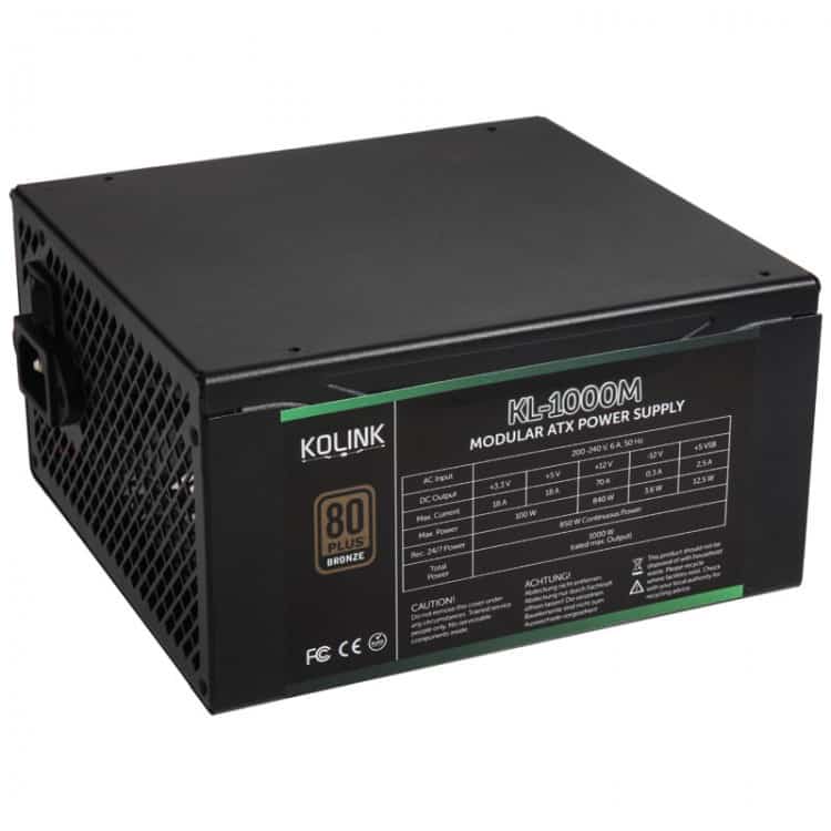 Tápegység Kolink KL-1000M 1000W 12cm ATX BOX 80+ Bronz Moduláris