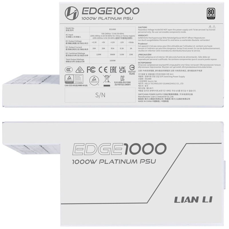 Lian Li EDGE EG1000 80 PLUS Platinum, PCIe 5.1, ATX 3.1 - 1000 Watt, white